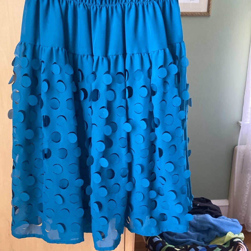 Dress barn Teal sleeveless scoop neck dress with gathered waist and lining - Picture 2 of 8